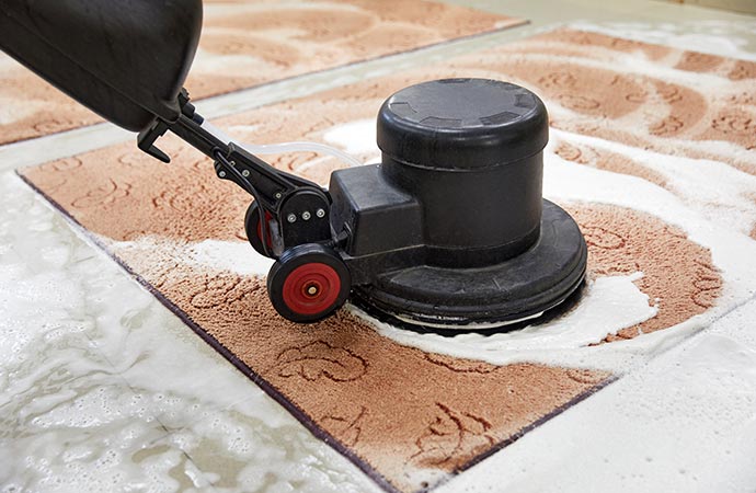 indoor rug chemical cleaning with professionally disk machine