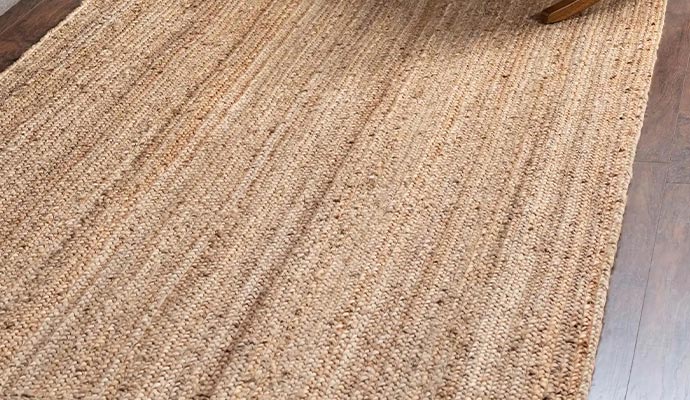 Jute area rug in living room