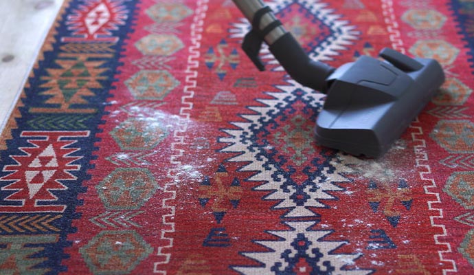 Professionals rug cleaning with vaccum cleaner