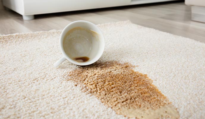 Visible coffee stain on rug