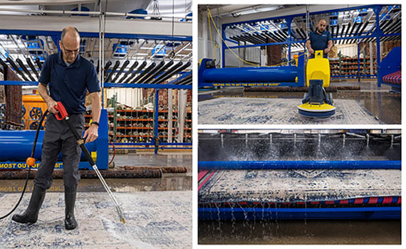 Collage of different type rug washing